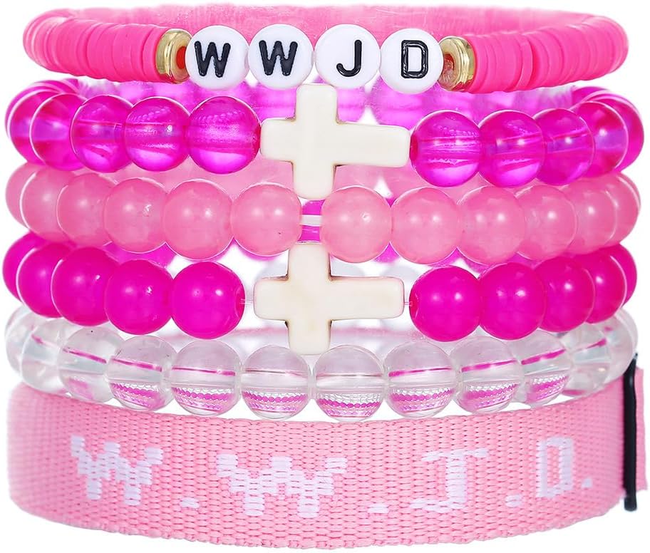 KZL WWJD Braided Rope Bracelet Cross Crystal Beaded Stretch Bracelets What Would Jesus Do Clay Bracelet Set Handmade Woven Wristbands Bracelet Faith Religious Easter Christian Jewelry