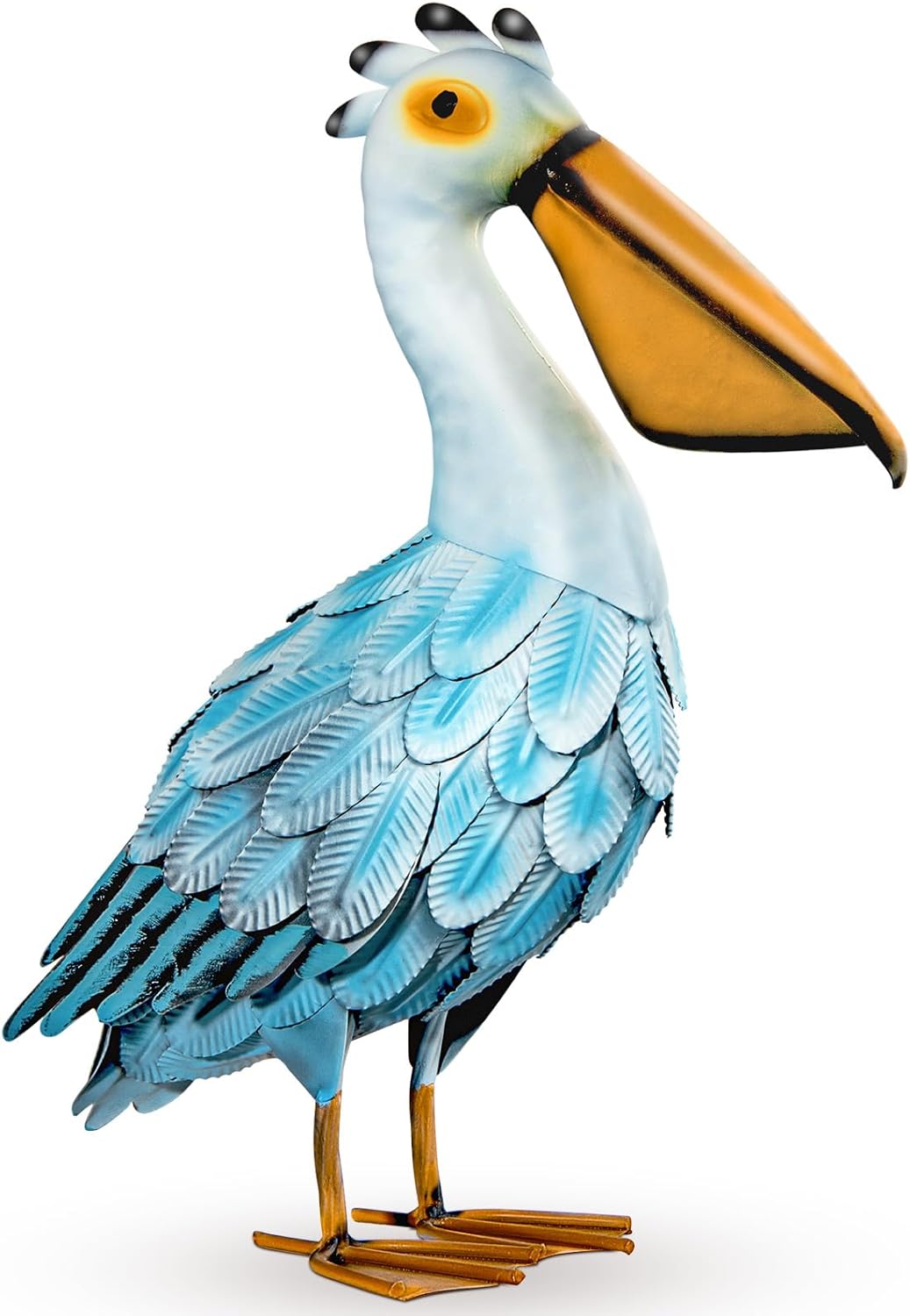 Metal Pelican Garden Statues, Light Blue Pelican Coastal Decor for Outdoor Yard Beach Lawn Patio Pool Display (Color-1)