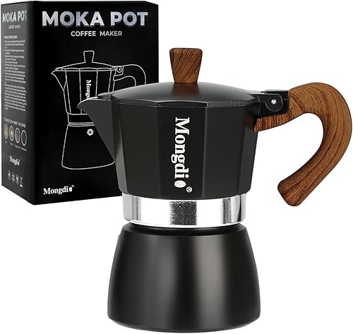 Mongdio Cafetera de café expreso Moka Pot, cafetera cubana, cafetera de estufa Moka Italian Espresso Greca, cafetera percoladora, 3 tazas de