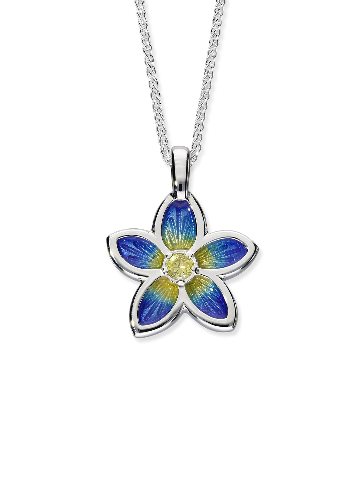 ORTAK 925 Sterling Silver Handmade Pendant Necklace | Hot Glass Hand Enamel In Pansy Colourways | Cubic Zirconia Gemstone | High Polished | Scottish Fine Jewellery | Made In Scotland