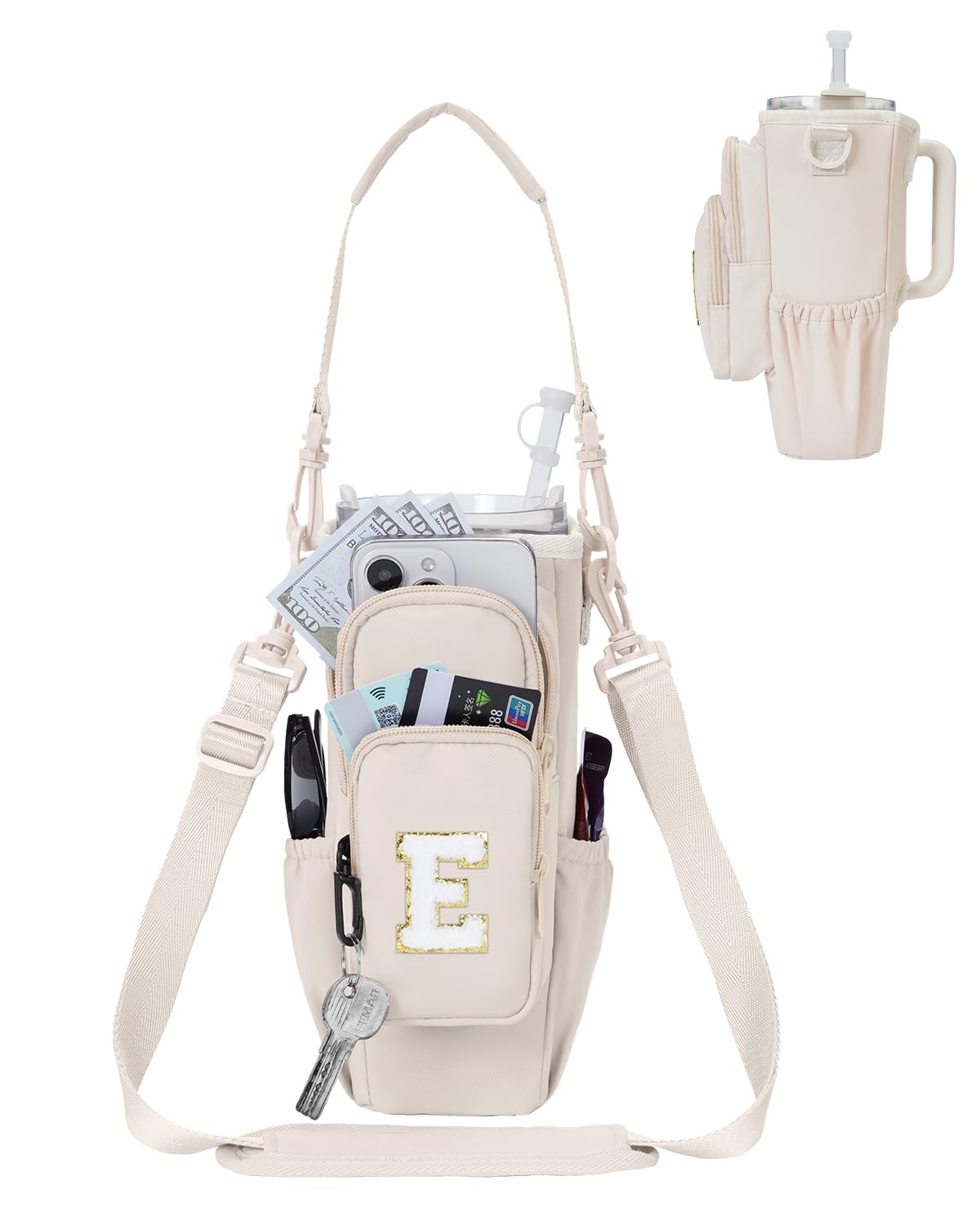 sportsnew Birthday Gifts for Women Personalized Initial Water Bottle Holder with Strap fits most 40oz Tumbler with Handle Water Bottle Carrier Bag