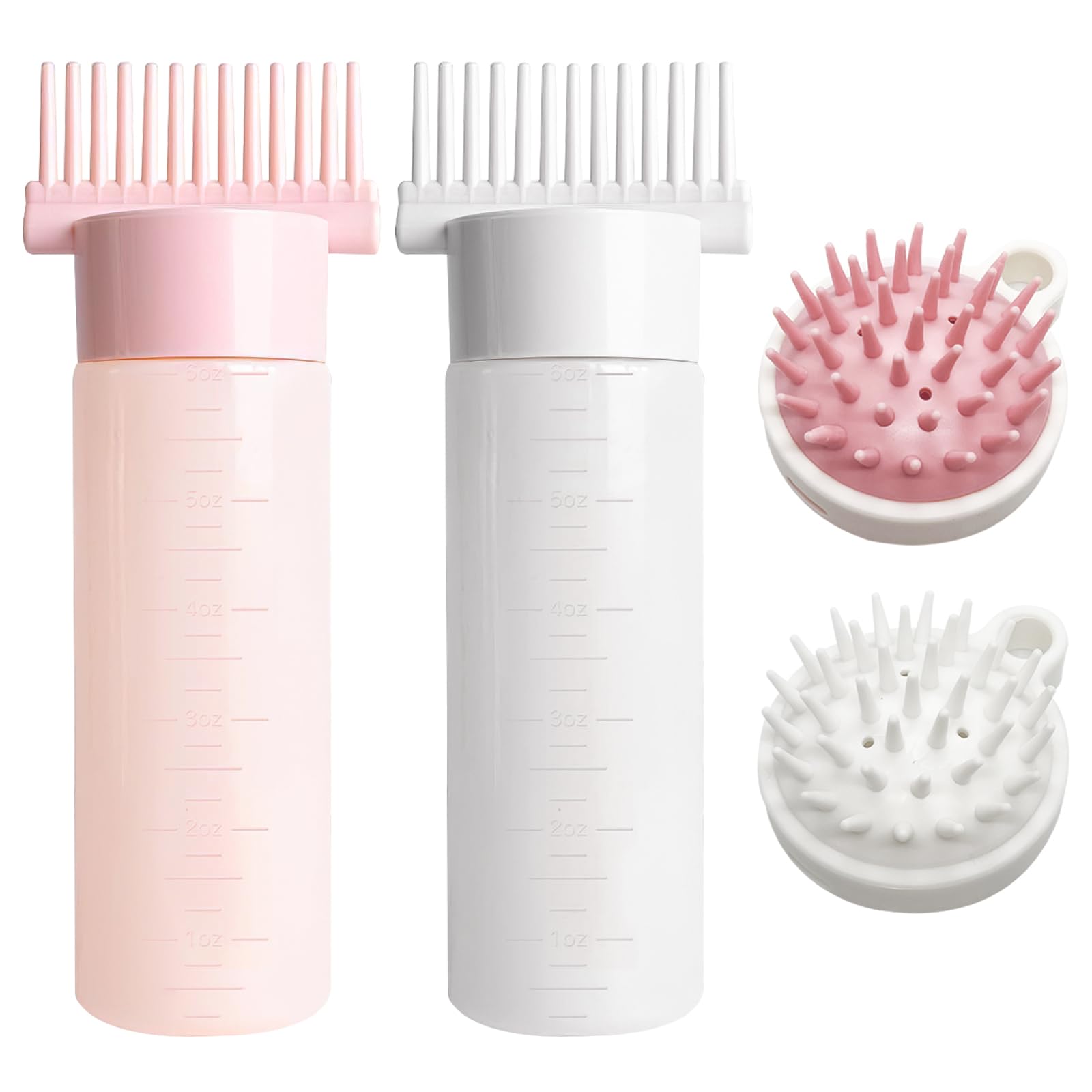 TAIHOBO 2 Aplicador Aceite Pelo 180ml con 2 Masajeador Cuero Cabelludo, Pincel Tinte Pelo con Escala, Hair Oil Applicator para Una Aplicación Uniforme, Cuidado Capilar en El Hogar y Salón de Belleza