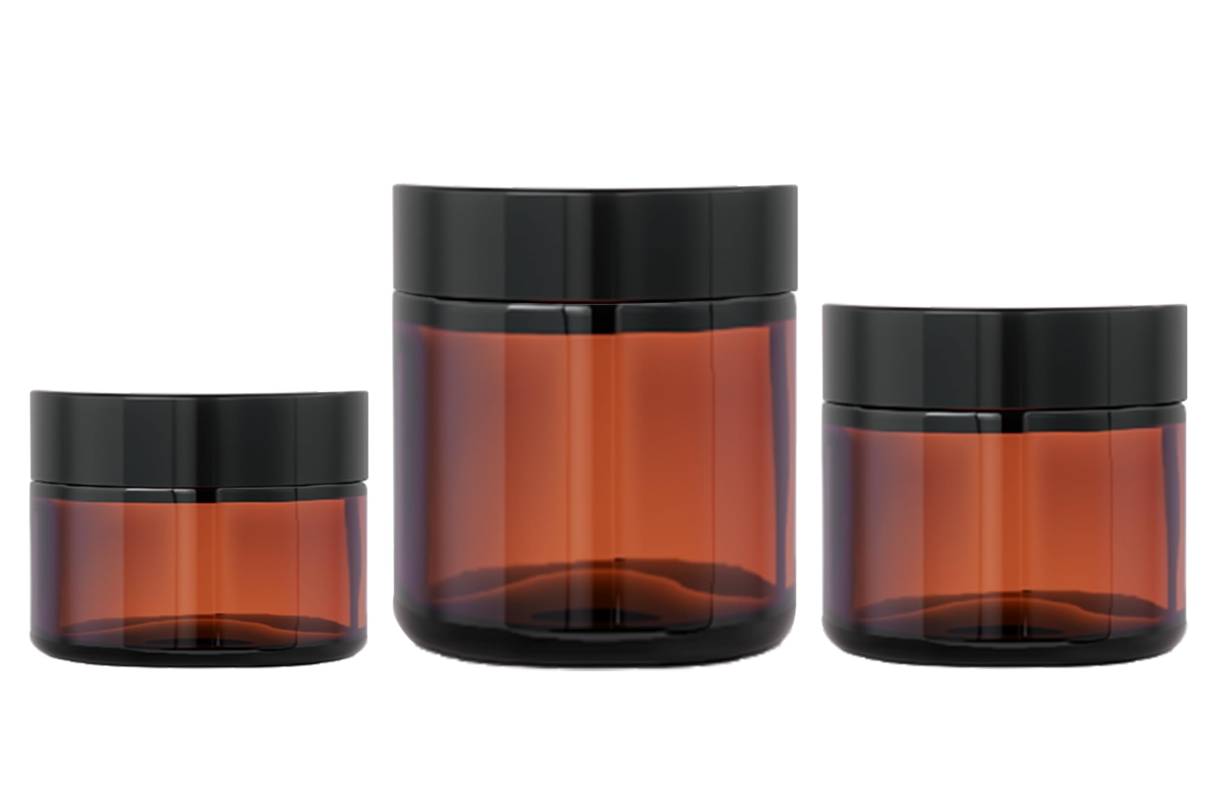 HOA Kinh 3 Pack Amber Glass Jars Empty Cosmetic Containers Round Airtight Glass Jar with Inner Liners and black Lids for Storing Lotions, Powders, and Ointments