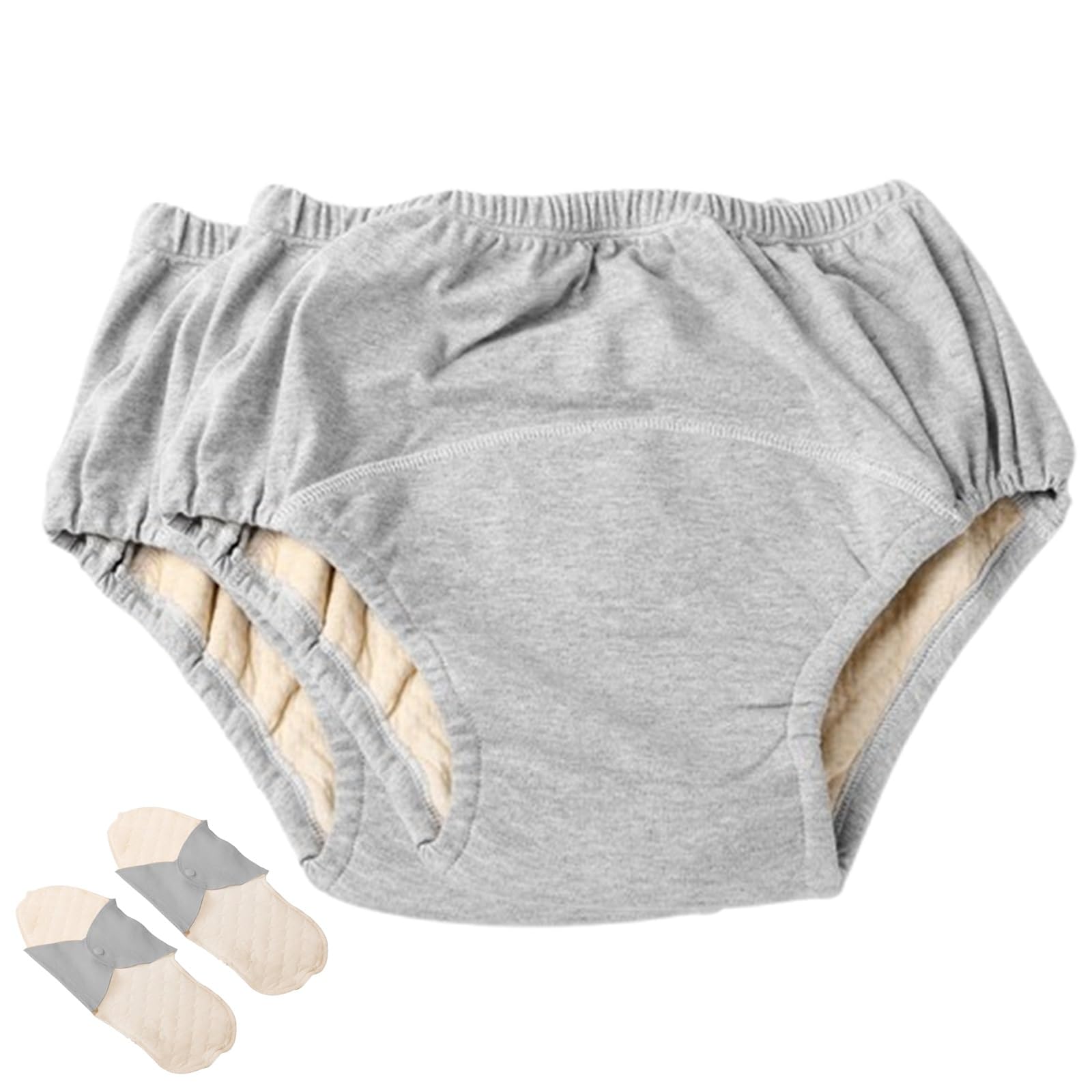 Inkontinenz Höschen und Einlagen für Stoffwindeln,Inkontinenz Pants für Erwachsene Waschbar Wiederverwendbar und Windel Inkontinenz für Altere Menschen(Gray 2 pieces,Large)