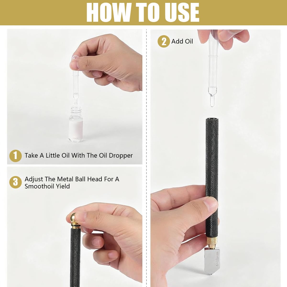Glass Cutter Kit, 5 Pcs Professional Glass Cutting Tool with Replaceable 3 Carbide 2mm-20mm Cutting Heads - Image 4