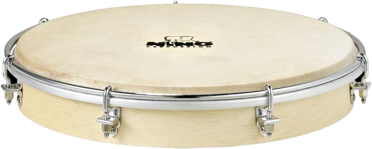 Nino Percussion NINO32 10-Inch Headed Wood Hand Drum with Handle, Natural Finish