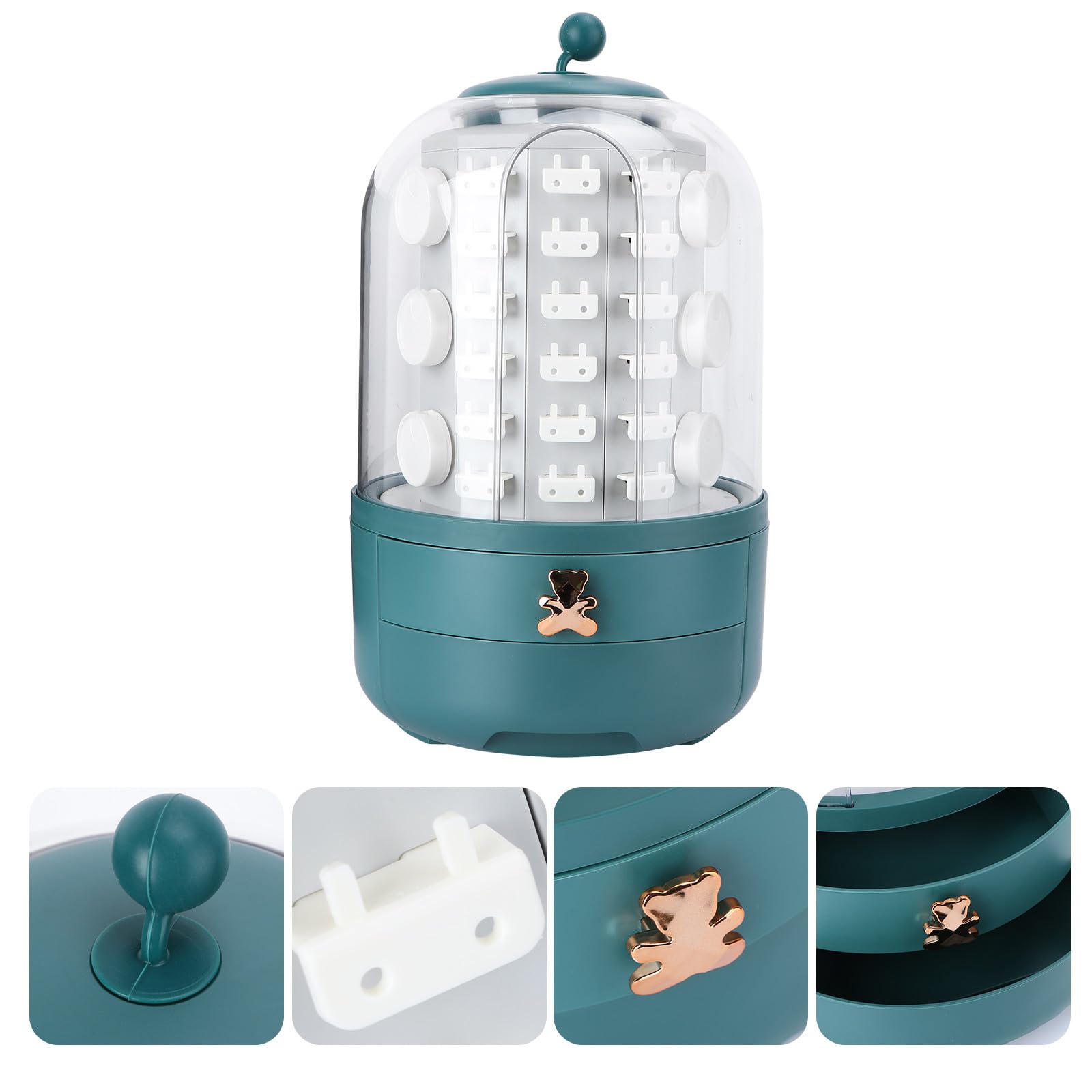Caja de Anillos Contenedor de Joyas Joyero Giratorio Verde de ABS, Gran Capacidad, Organizador de Cosméticos para Tocador