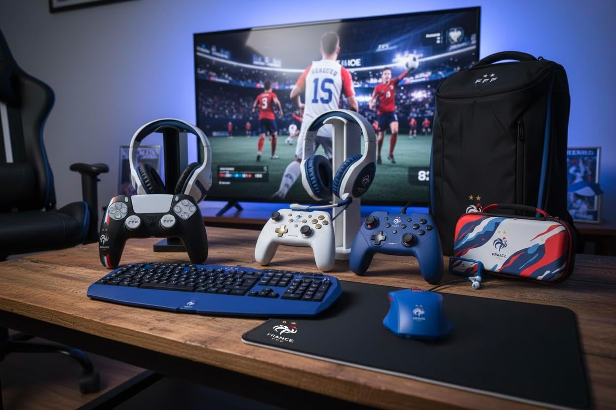 Konix FFF Gaming Mouse Mat on a desk with other gaming accessories