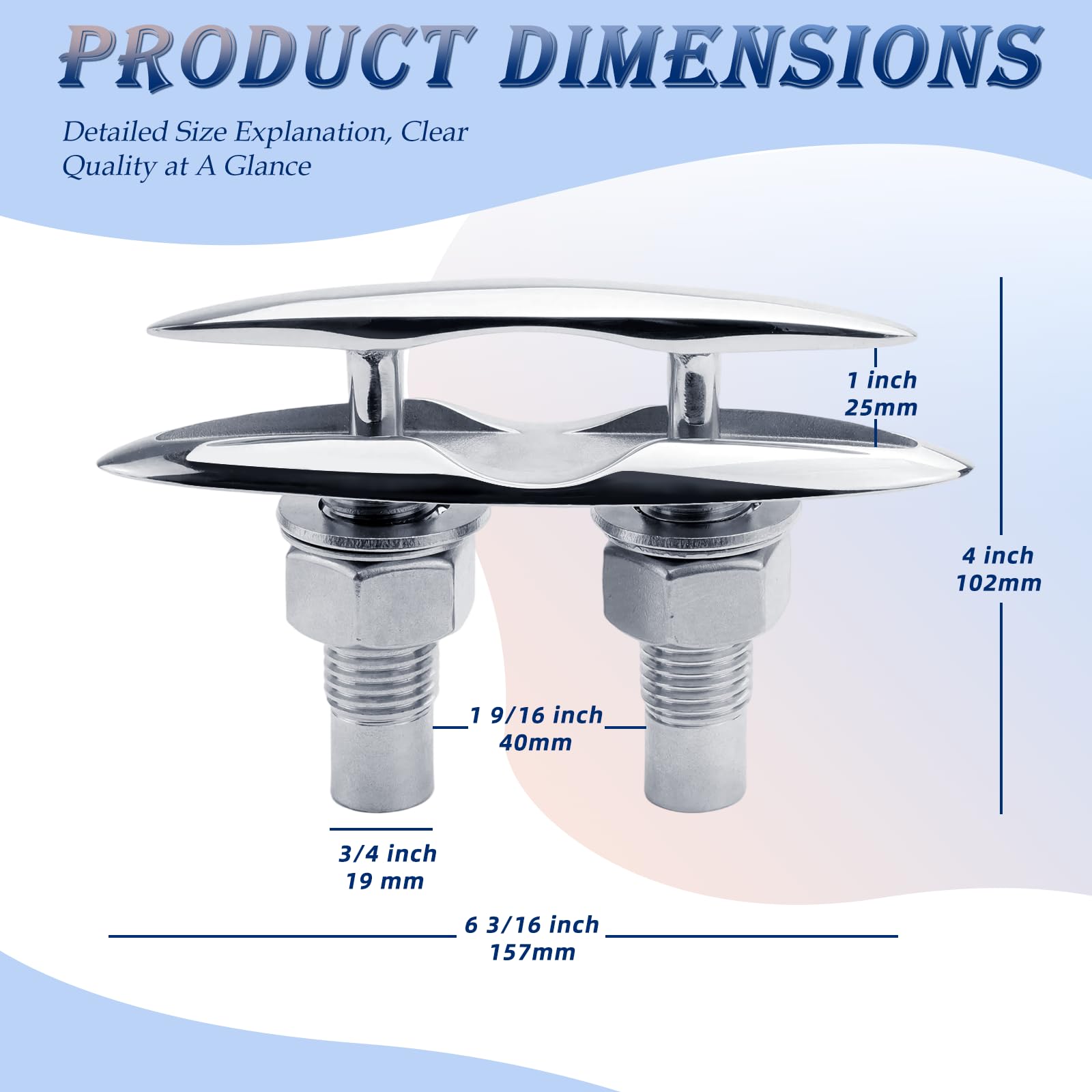 YANYUCB Pull Up Boat Cleat,316 Stainless Steel Retractable Cleat with Back Plate and Lock Nuts(6 inch)