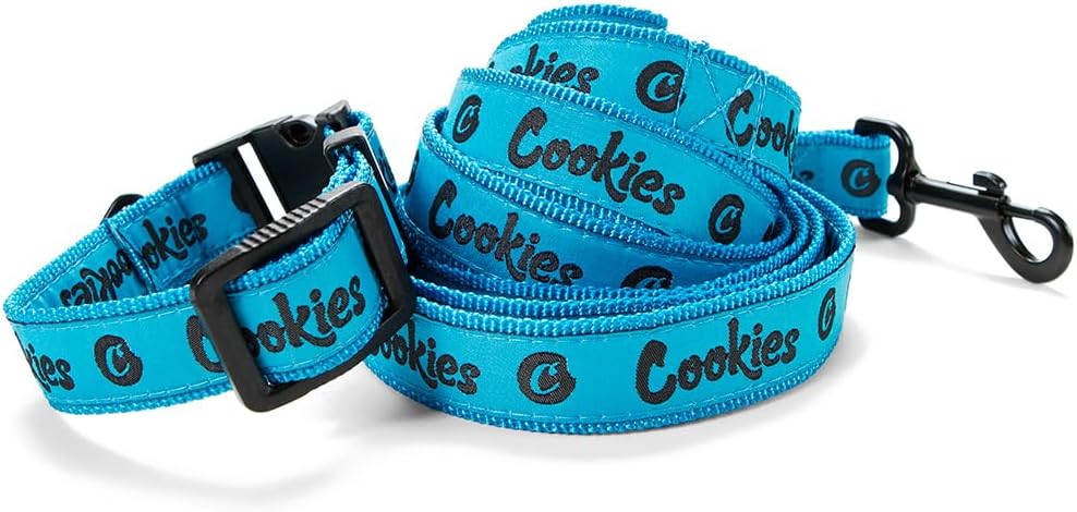Cookies Original Logo Dog Leash & Collar Set – Adjustable Collar with Leash for Medium Dogs, Heavy- Metal Clip, Comfortable Fit, Stylish Dog Accessories for Walking & Training – Blue, Medium