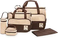 KIT Bolsa Maternidade Mochila Bebê Trocador Porta Mamadeira Papinha 5 Peças Mala Luxo Impermeável Menina Menino Marrom OPPS®