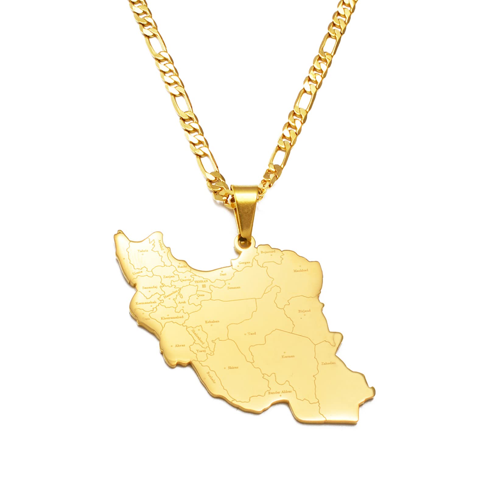Fengjiaren Golden Iran Map Pendant Necklace - Trendy Map With City Contour Design Pendant Necklaces Ethnic Style Clavicle Chain Sweater Necklaces Minimalist Jewelry,,45Cm