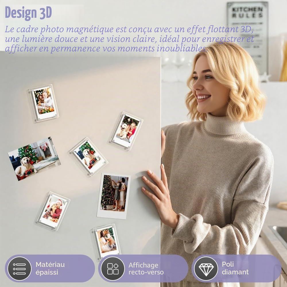 30 Pièces/15 Paires Cadre Photo en Acrylique Transparent, 9 x 6 cm Cadre Photo Magnetique Double Face Cadres Photo Sans Cadres Affichage Transparent Bloc d'affichage Magnet Frigo Photo