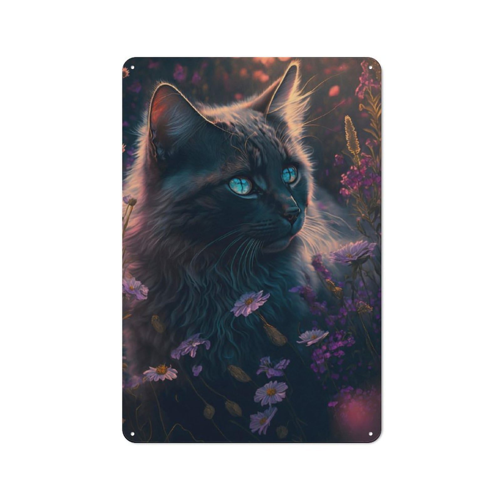 Junmoney Cat In Flowers Retro Metal Wall Sign 30X20cm With For Garage Wall, A Decorative Metal Sign For Garages And Workshops
