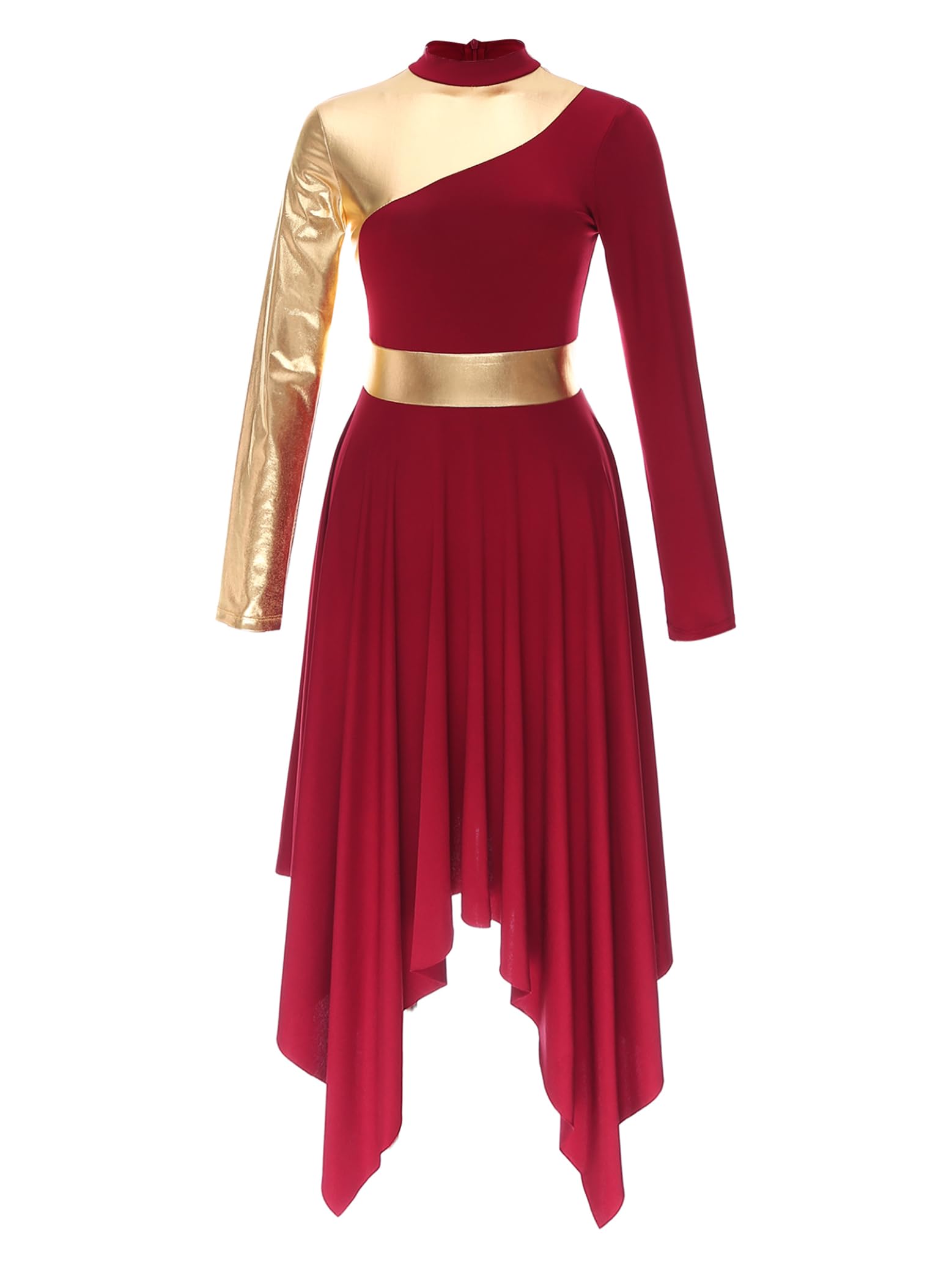 Traje de Danza Cristiana de Alabanza Festiva con Patchwork Brillante para Mujer Manga Larga con Vestido Ballet Lírico de Tul y Pantalones Anchos de Baile