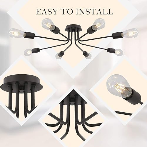 Miniatura 7 de Moderna lámpara de techo de 8 luces industriales de metal aceitado bronce Sputnik lámpara semiempotrada para comedor, sala de estar, cocina,
