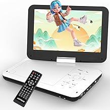 Portable DVD Player, 12.5 Type, Includes Car Holder, DVD Player, Portable, 10.5 Inch LCD, 5 Hours of Continuous Playback, Region Free, Portable DVD, Resume Function, 270 Degree Rotation, TV Sync, SD