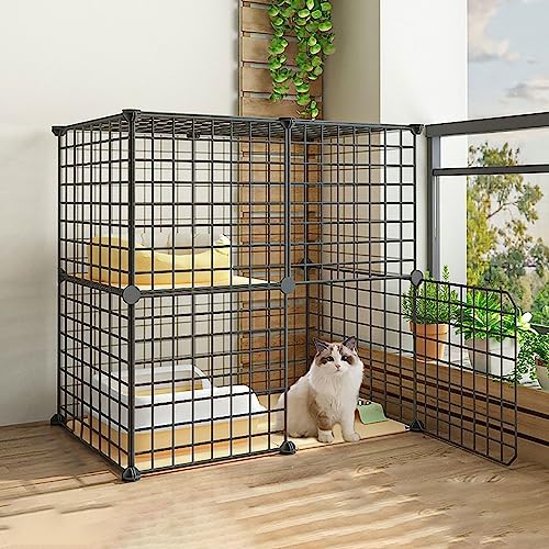 猫ケージ 屋内 - 屋外 猫 エンクロージャー 取り外し可能 小動物ケージ 猫 ベビーサークル 子犬 クレート 半密閉型 猫キャビネット - 小型ペット用 猫 子犬用、ブラック (サイズ:75x39x73cm-A)