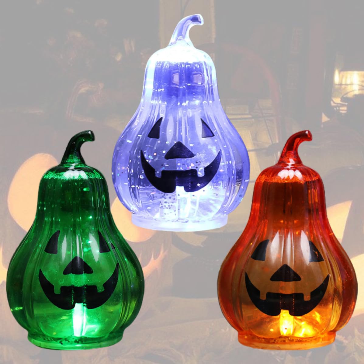 3 Pezzi Luce Zucca LED Halloween in Pvc, Decorazione Luminosa