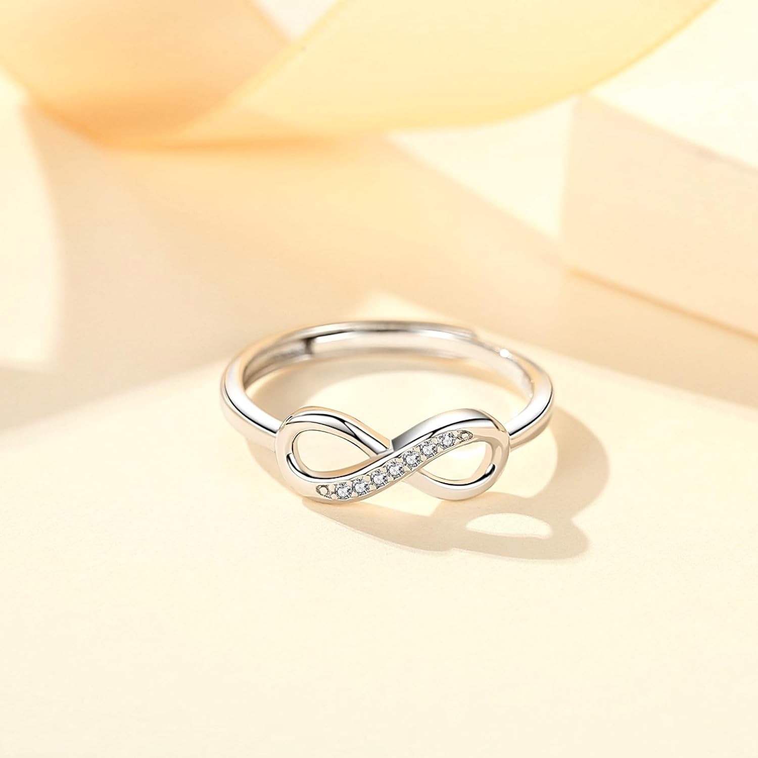 925 Sterling Silver Infinity Endless Promise Rings CZ Simulated Diamond Ring for Women, Forever Love Wedding Band Adjustable Ring