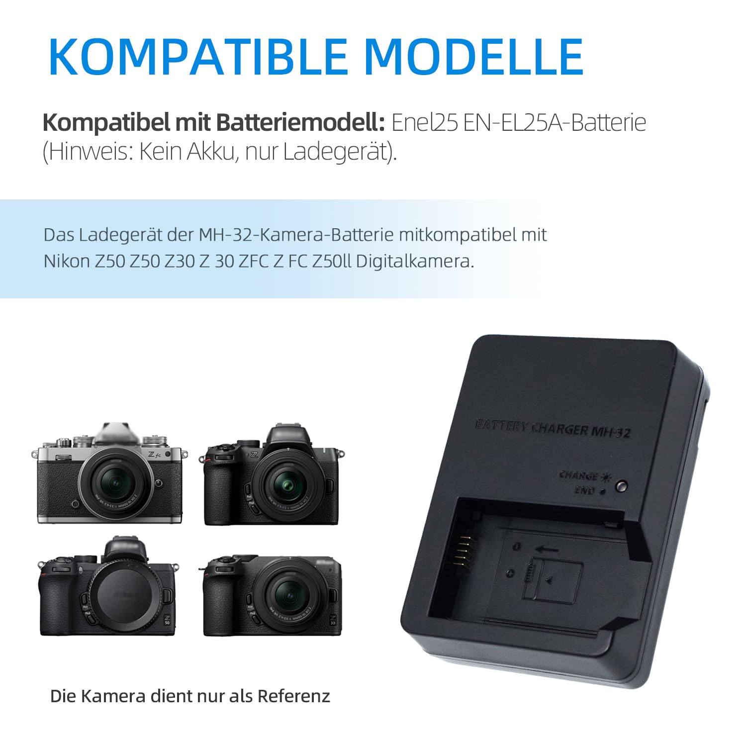 MH-32 MH32 Akku Ladegerät für ENEL25 EN-EL25a Akku | Kompatibel mit Nikon Z30 Z50 ZFC Z50II kamera