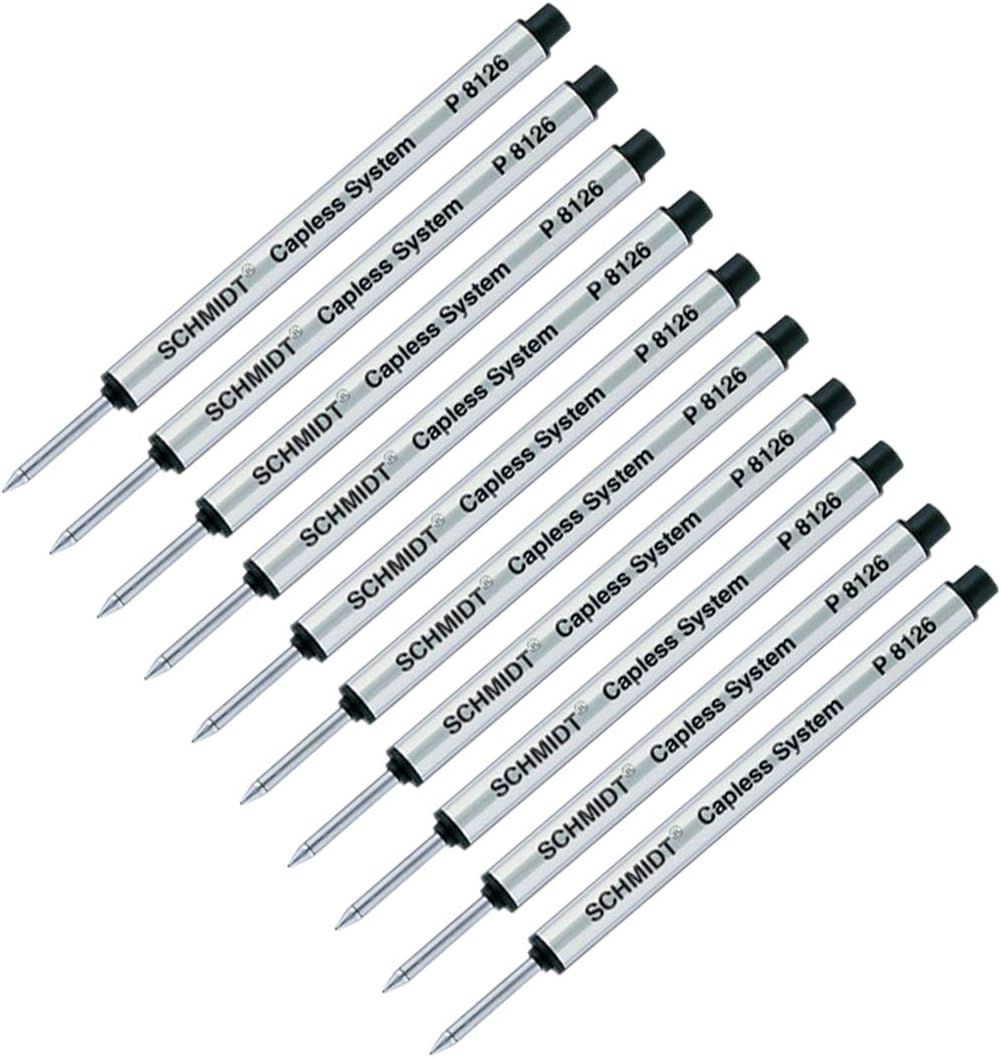 Schmidt Short P8126 Capless Rollerball Refill - Black - 10 Pack