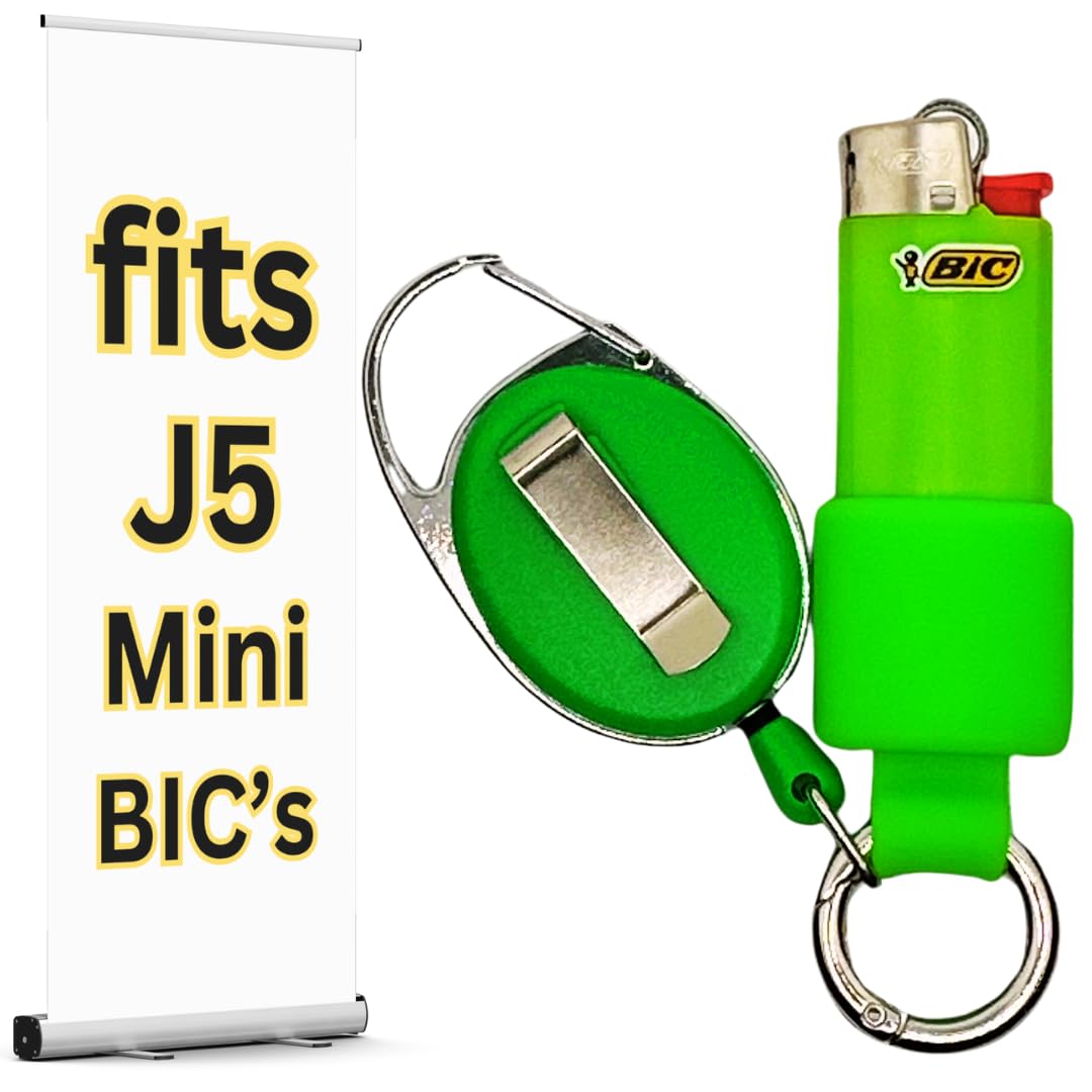 Mini BIC Retractable Lighter Holder - Easily Attach to Bags or Keys. Perfect Small Keychain Leash Case Sleeve Pouch for Your J5 mini BIC. | Lighter Not Included. (Neon Green)-image-7