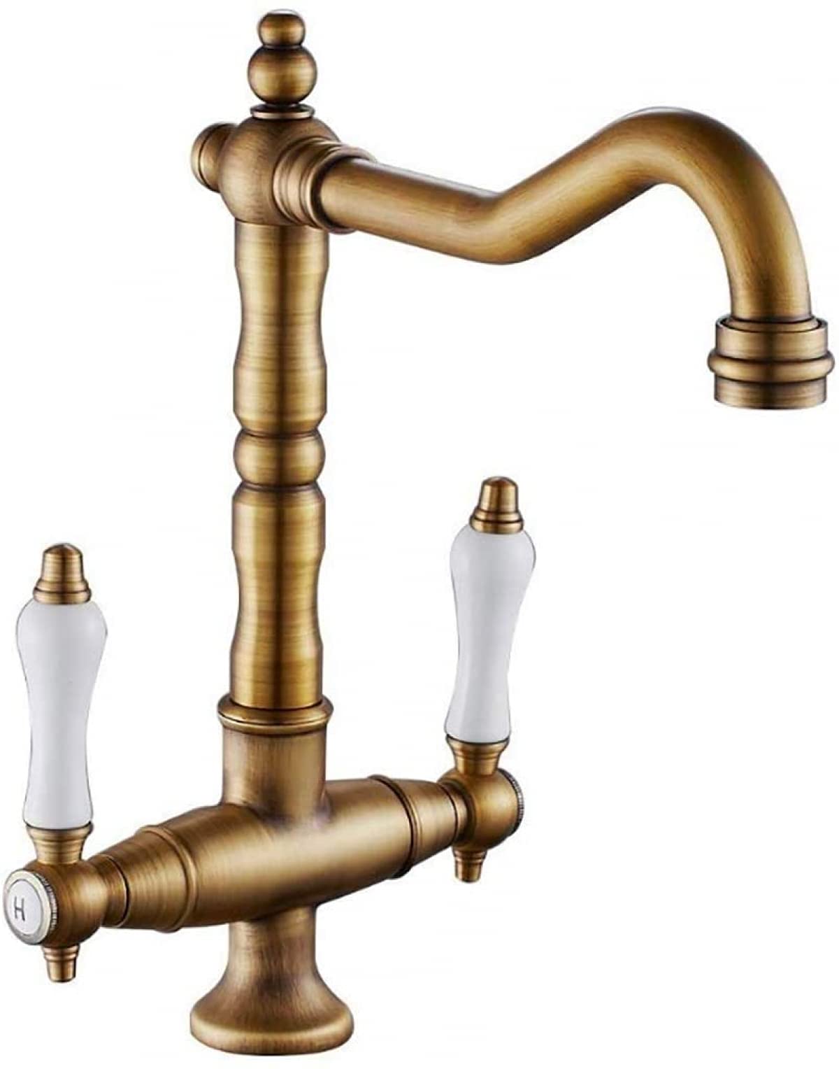 Grifo Mezclador De Baño De Cocina Retro Tradicional Grifo De Doble Manija De Latón Macizo para Cocina Agua Caliente Grifo De Agua Fría