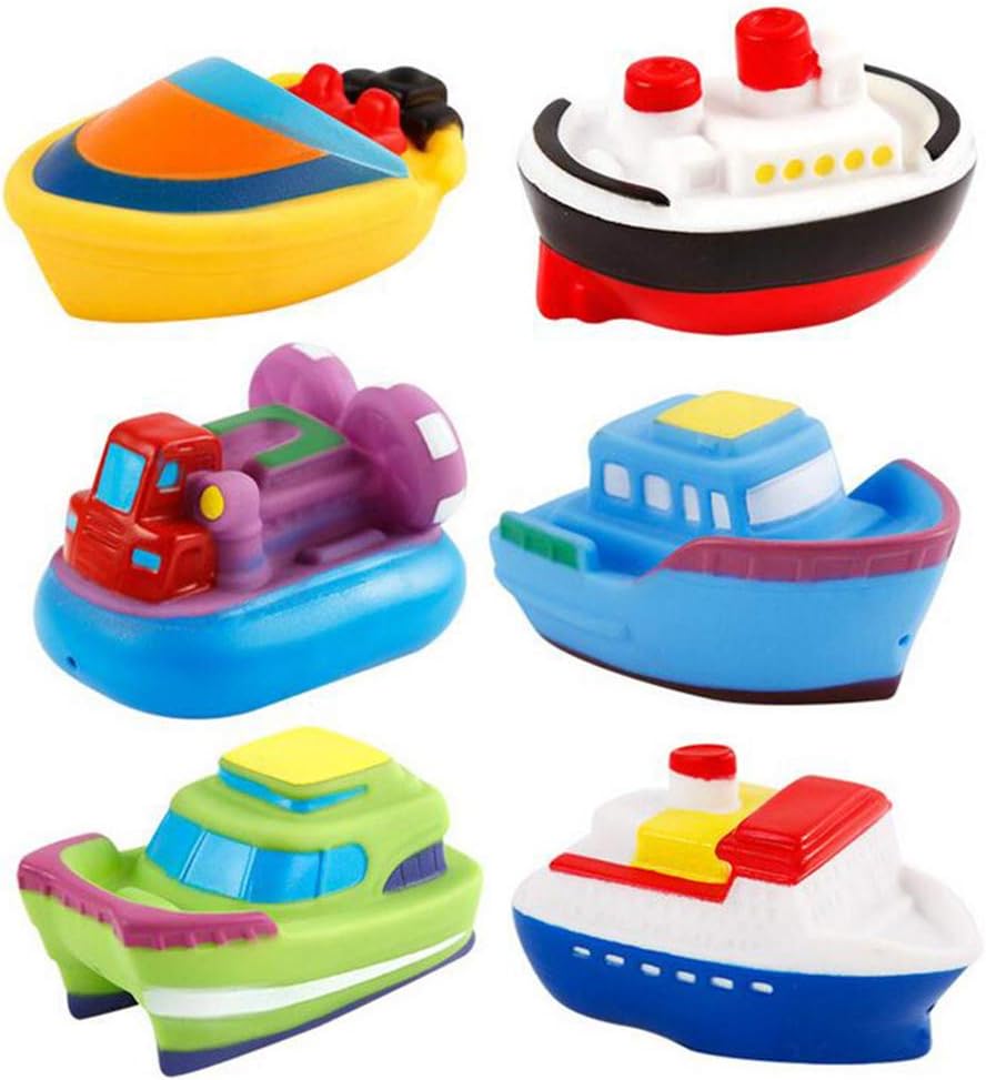 6 pcs/Set Cartoon Boat Train Bath Toys