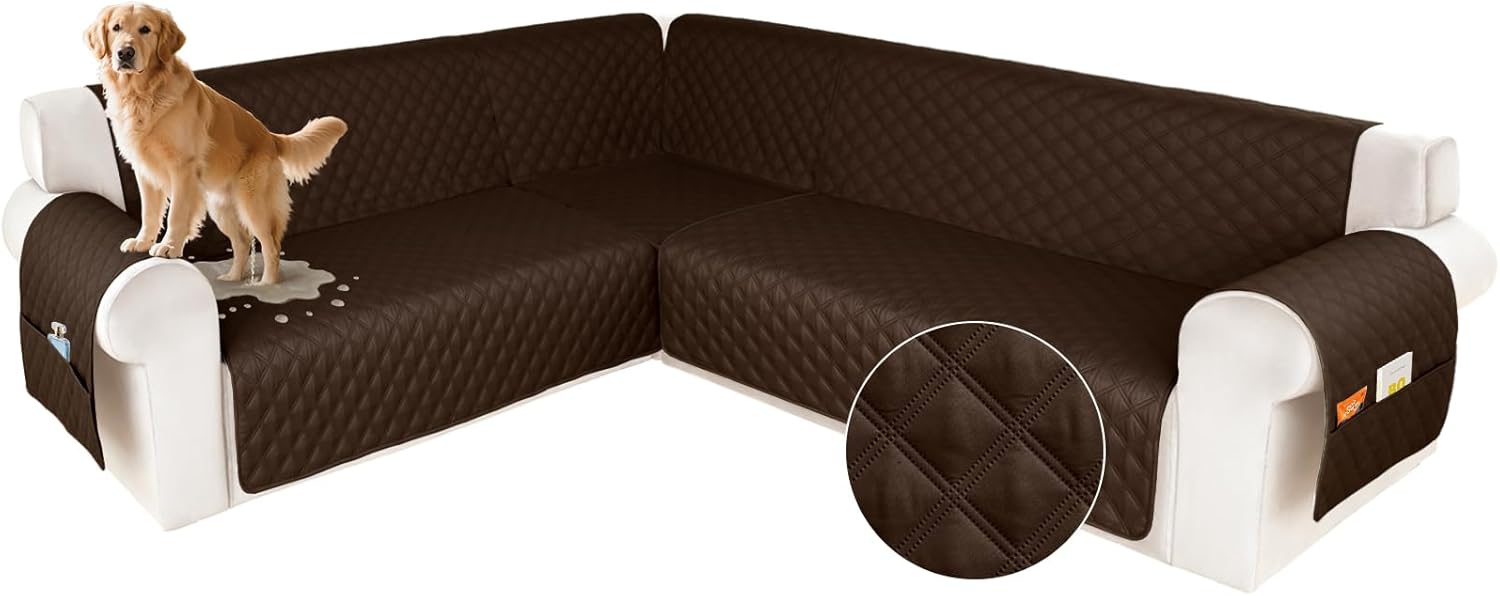 HDCAXKJ Waterproof Sectional Couch Cover L Shaped Sofa Covers Washable Corner Sectional Slipcovers Dog Pet Proof U Shape Furniture Protector with Upgraded Anti Slip Strips (XX-Large, Medium Gray)