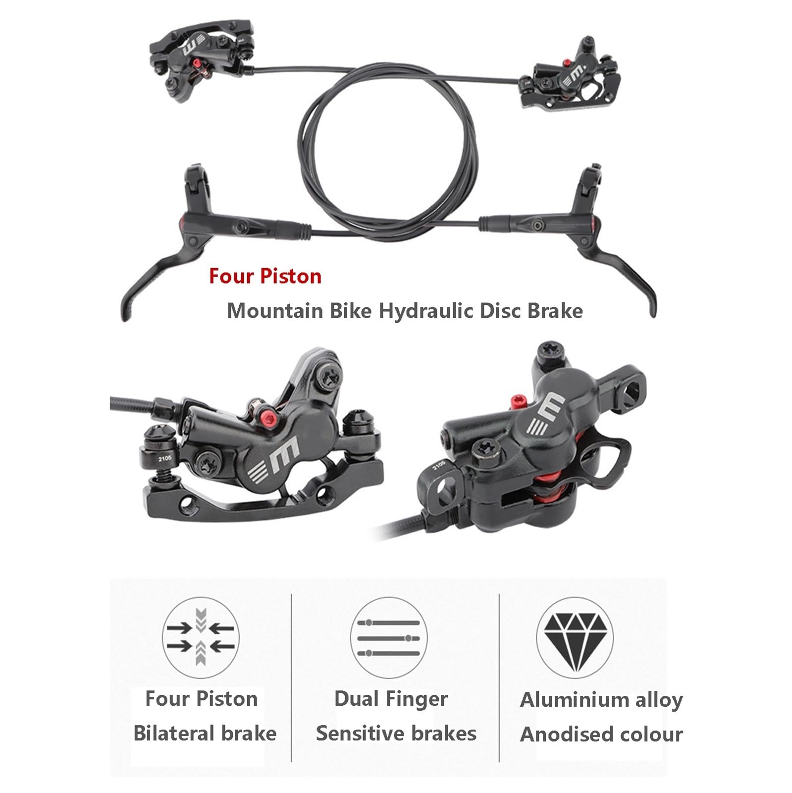 1 Coppia di Set di Freni a Disco, Kit di Freni a Disco Idraulici con Rotori da 160 mm, Anteriore Destro 800 mm, Posteriore Sinistro 1400 mm in Alluminio