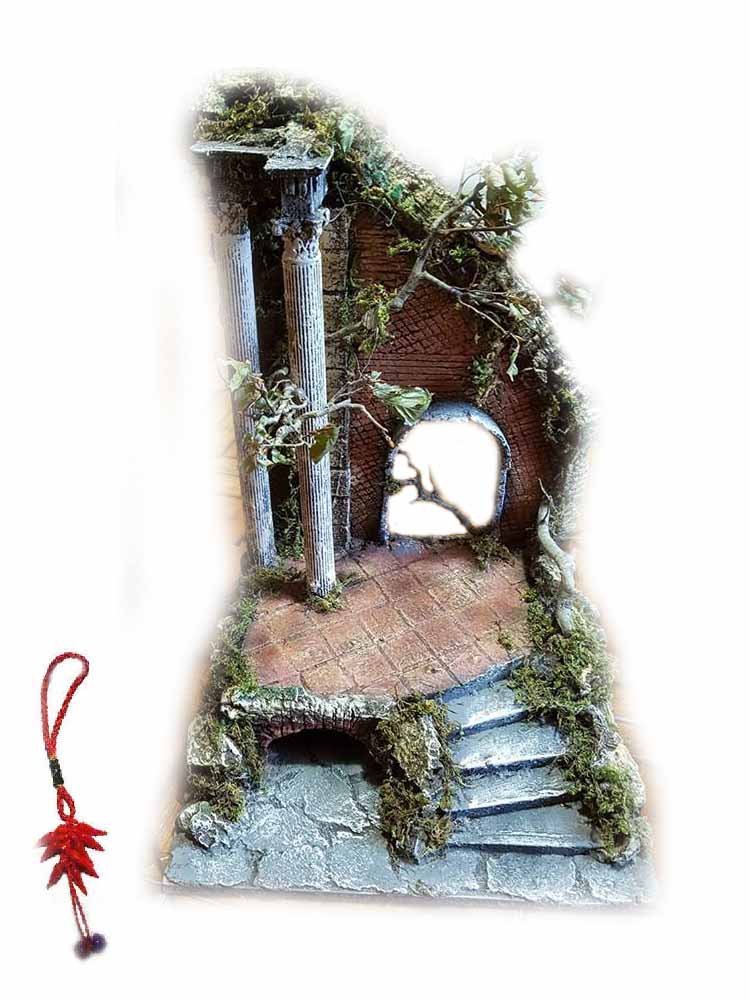 Presepe completo sughero e legno napoletano tempio per pastori 10, 12 cm crib 30x25 cm alto 50cm senza pastori statuine presepe ricevi un portachiavi S.G. ARMENO ARTIGIANALI shepherds crib nic 30
