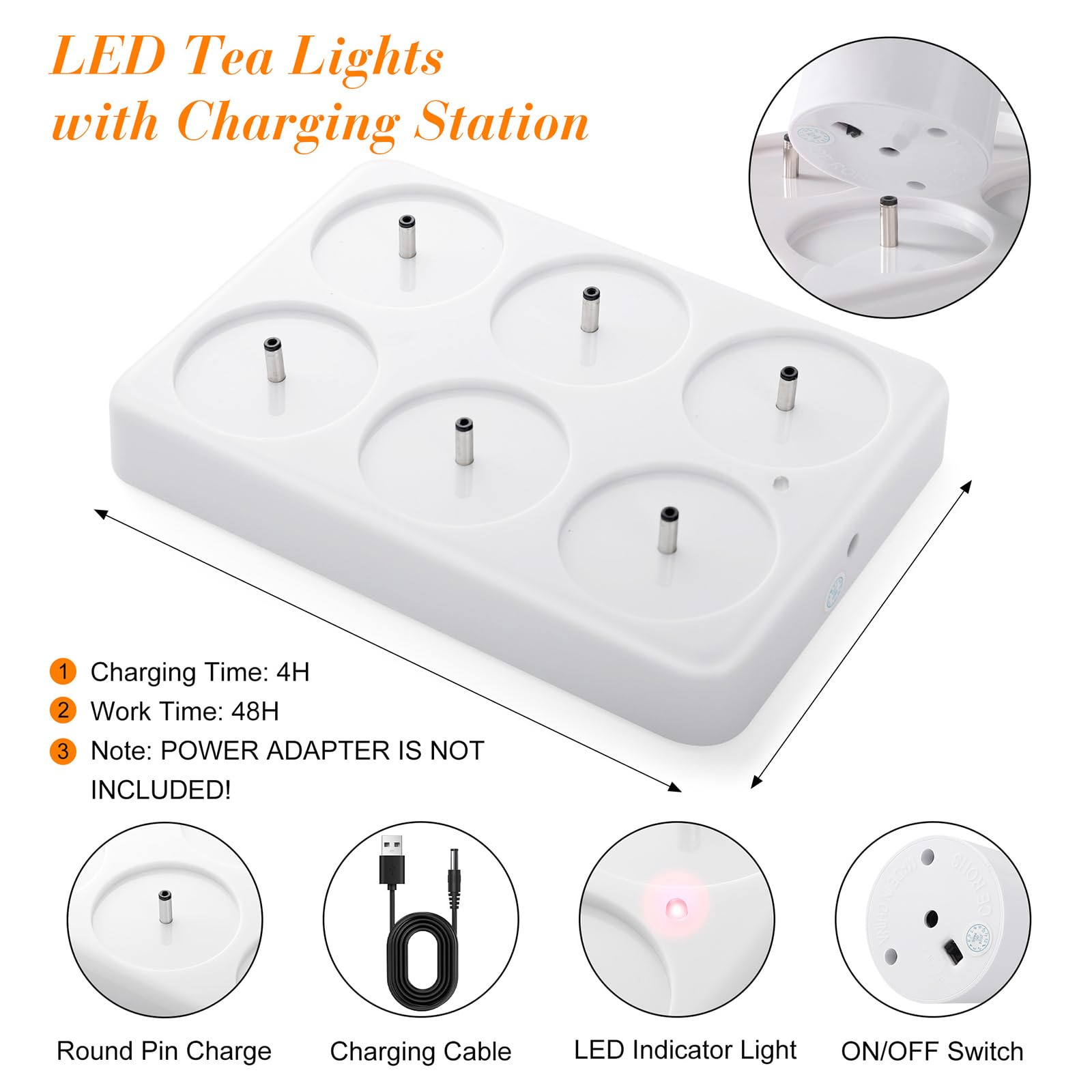 Glowtink Rechargeable Tea Lights, 6pcs LED Tea Lights with Remote Timer - Image 4