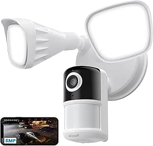 ieGeek 5MP Floodlight Camera Wired, Home Outdoor Security Cameras, 5G/2.4G WiFi Flood Light Camera Outside with PIR Detection/Smart Siren, Color Night Vision, 2 Way Audio, 24/7 Recording,Works w/Alexa asin的图片