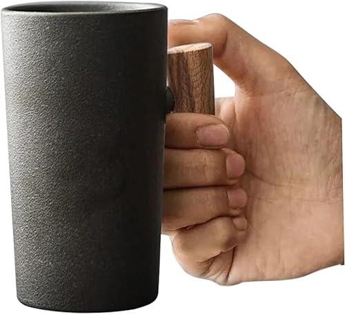 Miniatura 3 de Taza de café con mango de madera, 7.4 fl oz, taza de café de madera, tazas ergonómicas exquisitas de gres vintage, taza de cerámica para oficina en