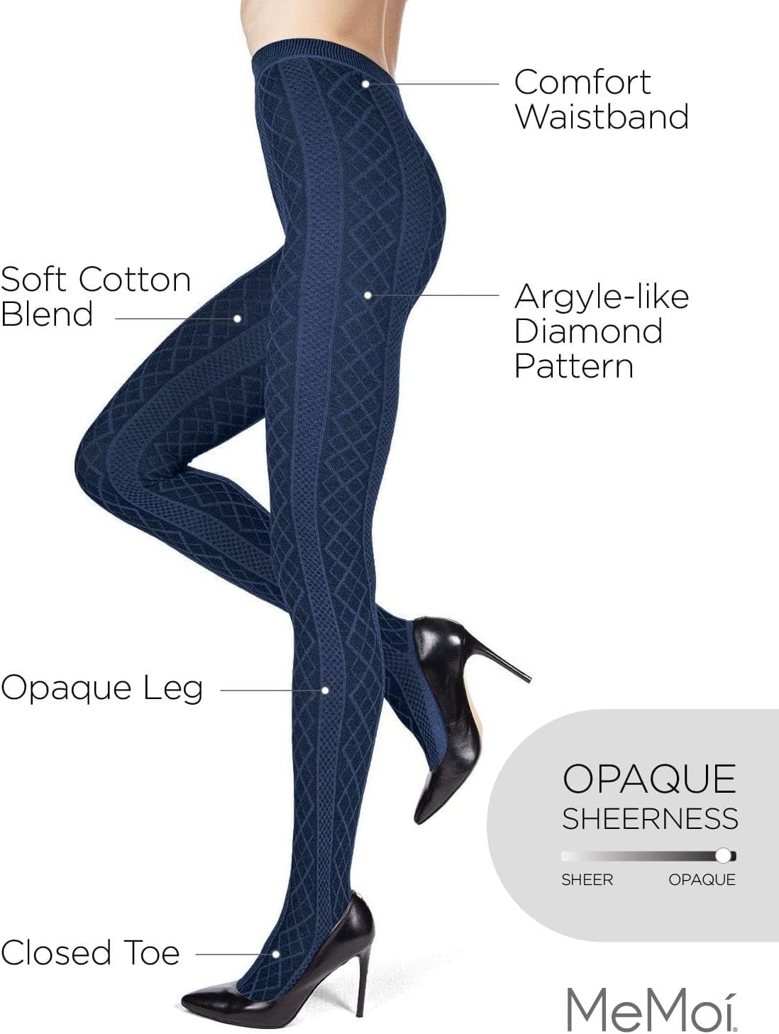 MeMoi Juneau Diamonds Cotton Tights for Women, Cozy and Elegant Sweater Tights - Sizes Small to X-Large - Image 3