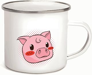 Cute Pig Gift Idea for Kids Adorable Illustration of Pig with Rosy Cheeks 12oz Enamel Silver Mug