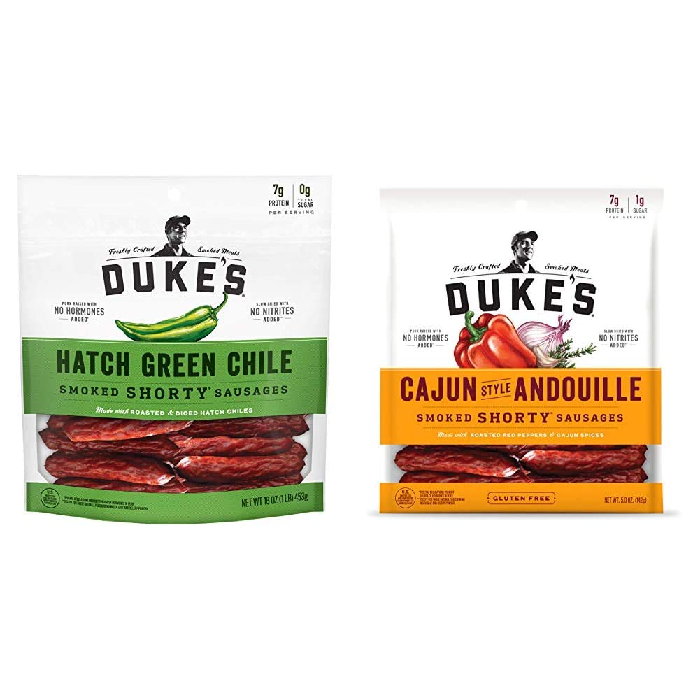 Hatch Green Chile and Cajun Style Andouille Smoked Shorty Sausages Bundle | 16 Ounce