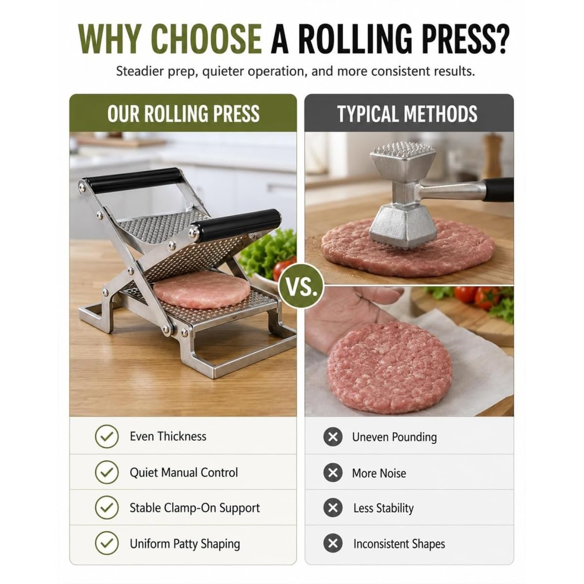 Schnitzel Press Machine, Stainless Steel Manual Meat Tenderizer, Clamp-on Meat Tenderizer, Chicken Cutlet Flattener, Patty Maker for Beef Pork Chicken Steak Kitchen Gadget, Press Tool