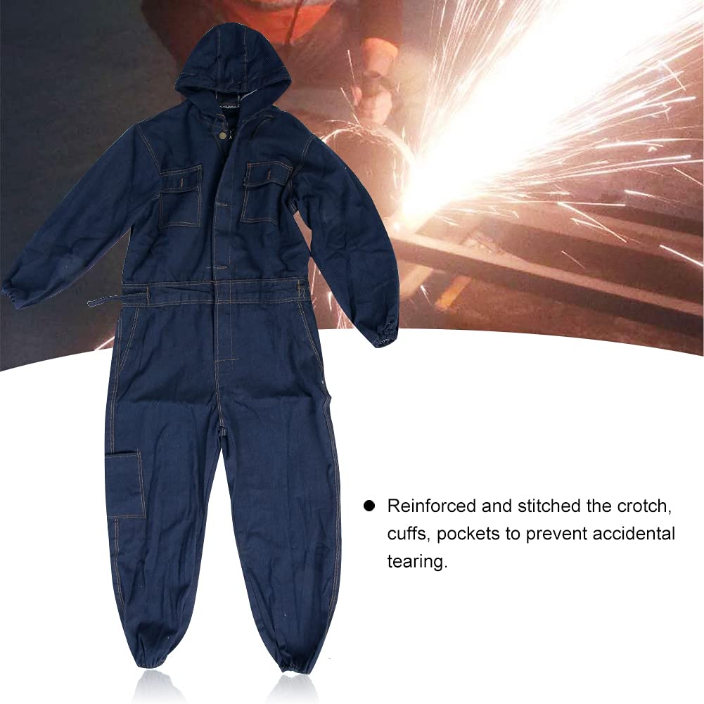 Traje de soldadura eléctrica con mono de mezclilla, conjunto de ropa de trabajo para seguridad laboral, monos reforzados y resistentes al desgaste con puños elásticos para