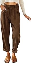 PASUDA Women Trousers Elasticated High Waist Corduroy Trousers Casual Straight Leg Pants Ladies Elegant Loose Lounge Autumn Winter Pants with Pockets