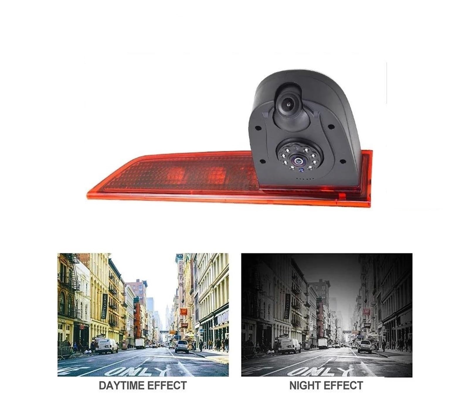 Kamera cofania z dwoma obiektywami z wbudowanym światłem stop, kompatybilna z modelami Transit i Custom (wersja LED) od 2016 do dzisiaj.