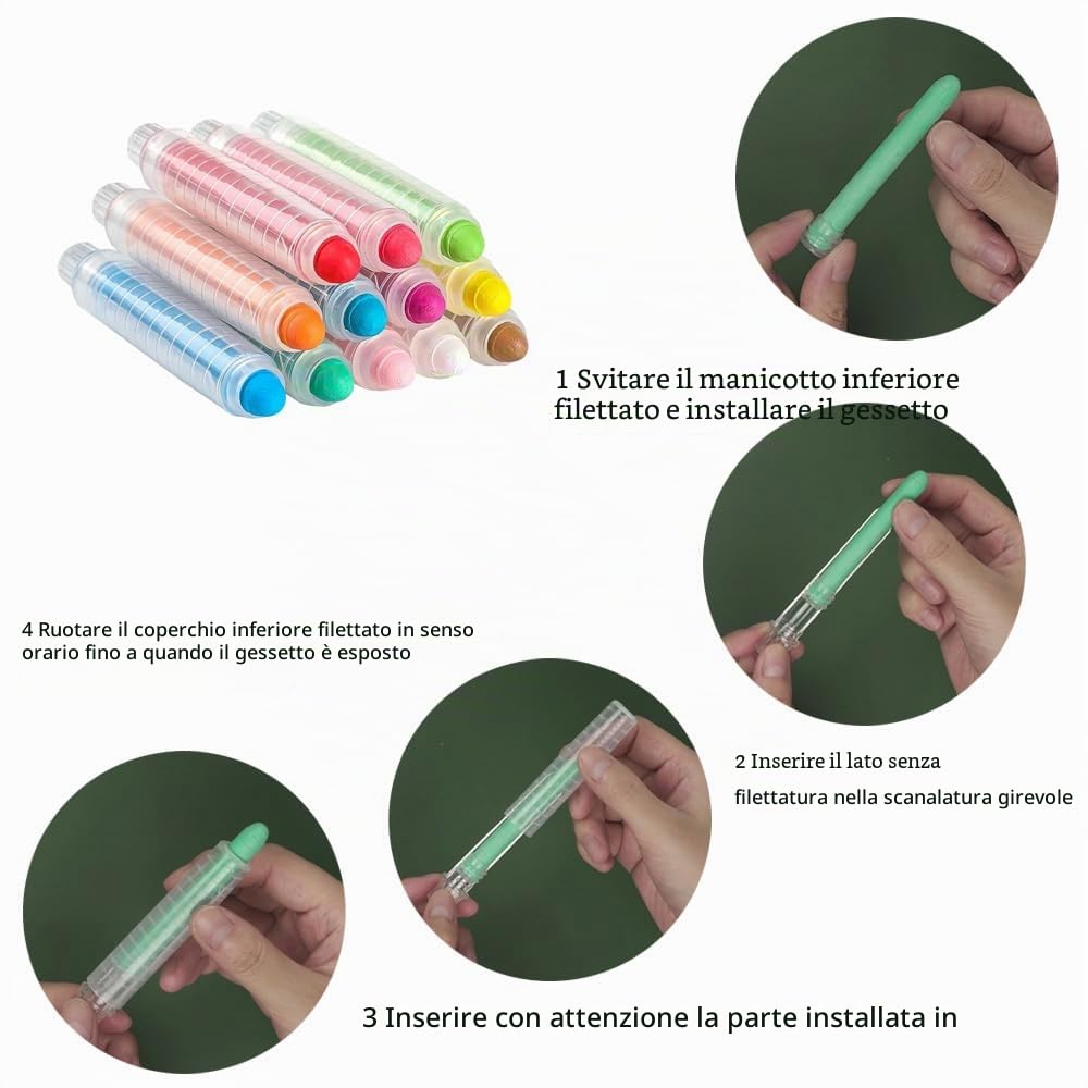 12 Pezzi Gesso Senza Polvere per Bambini Gessetti Lavabile Non Tossico Gesso Colorati Con Supporto per Scuola Ufficio Studio Disegnare Scrivere