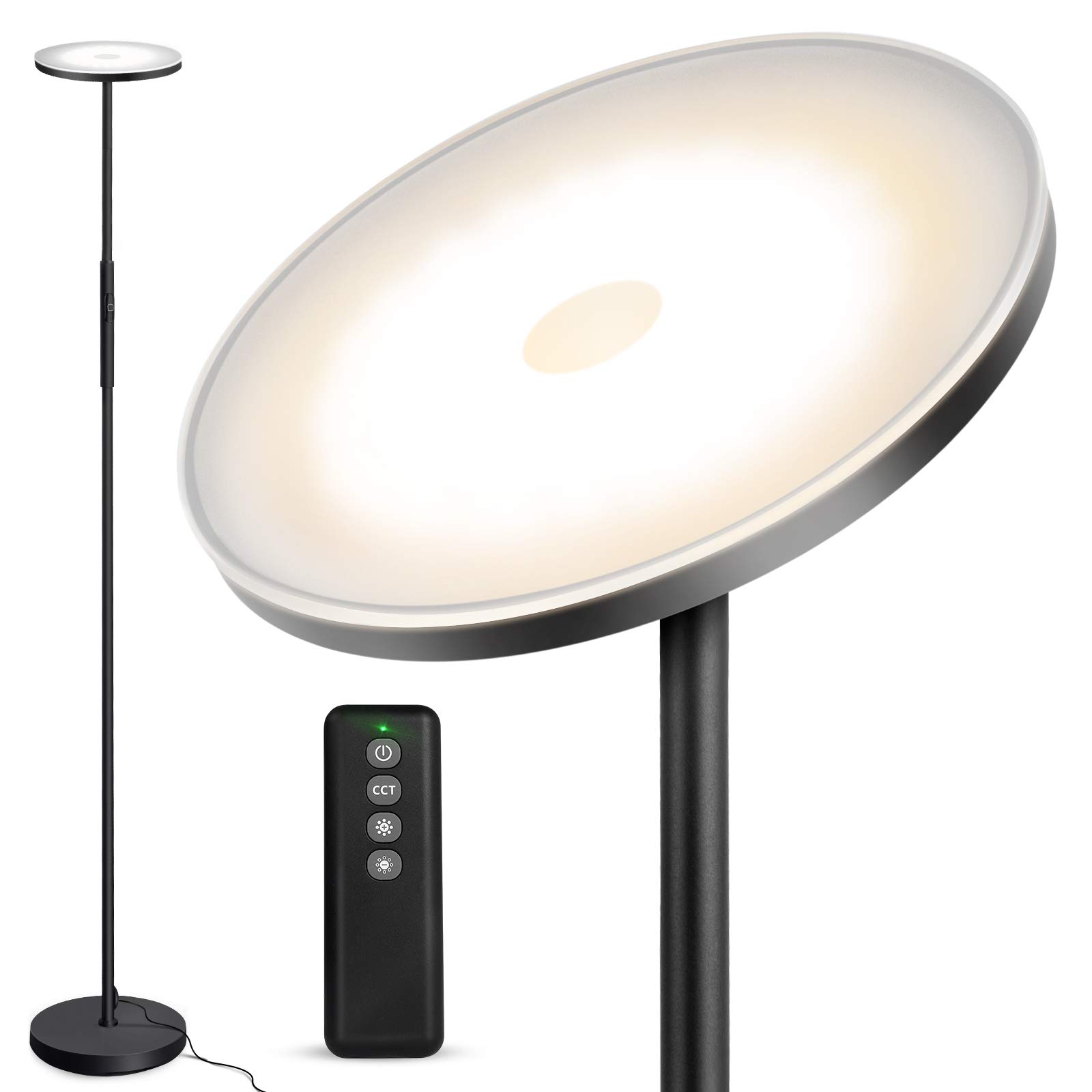 OUTONFloor lamp LED dimmable 30W 2400lumen, Modern uplighter Floor lamp stepless with 4 Color temperatures, Remote Control and Touch Control, 1H Timer for Living Room Bedroom Office, Black