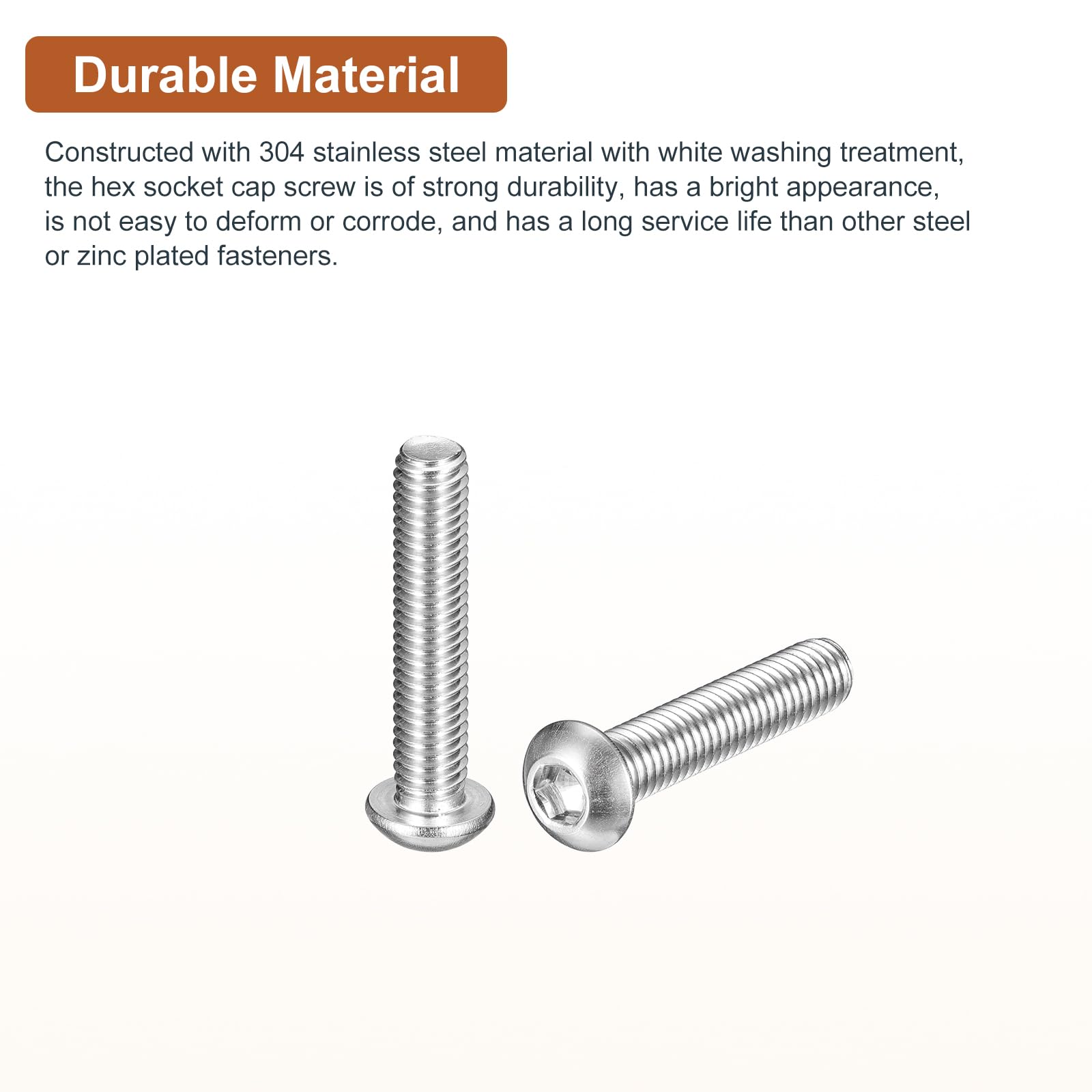 DTGN M6-1x30mm Button Head Socket Cap Screws - 10Pack - Good for Machine - 304 Stainless Steel 18/8 - Hex Drive Full Thread Fasteners - Image 3