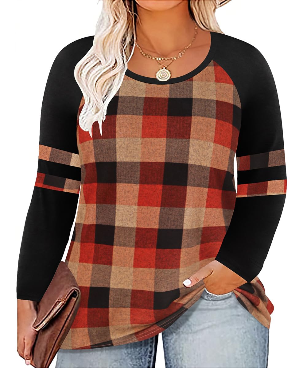 TIYOMIPlus Size Shirts Women Long Sleeves Tops Color Block Fashion Pattern Fall Winter Tunic Loose Fit XL-5XL 14W-28W