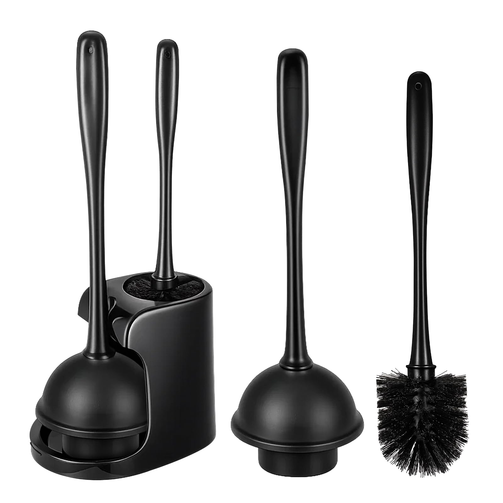 EVERGOODS 3pc Toilet Plunger & Silicone Bowl Brush Combo Black