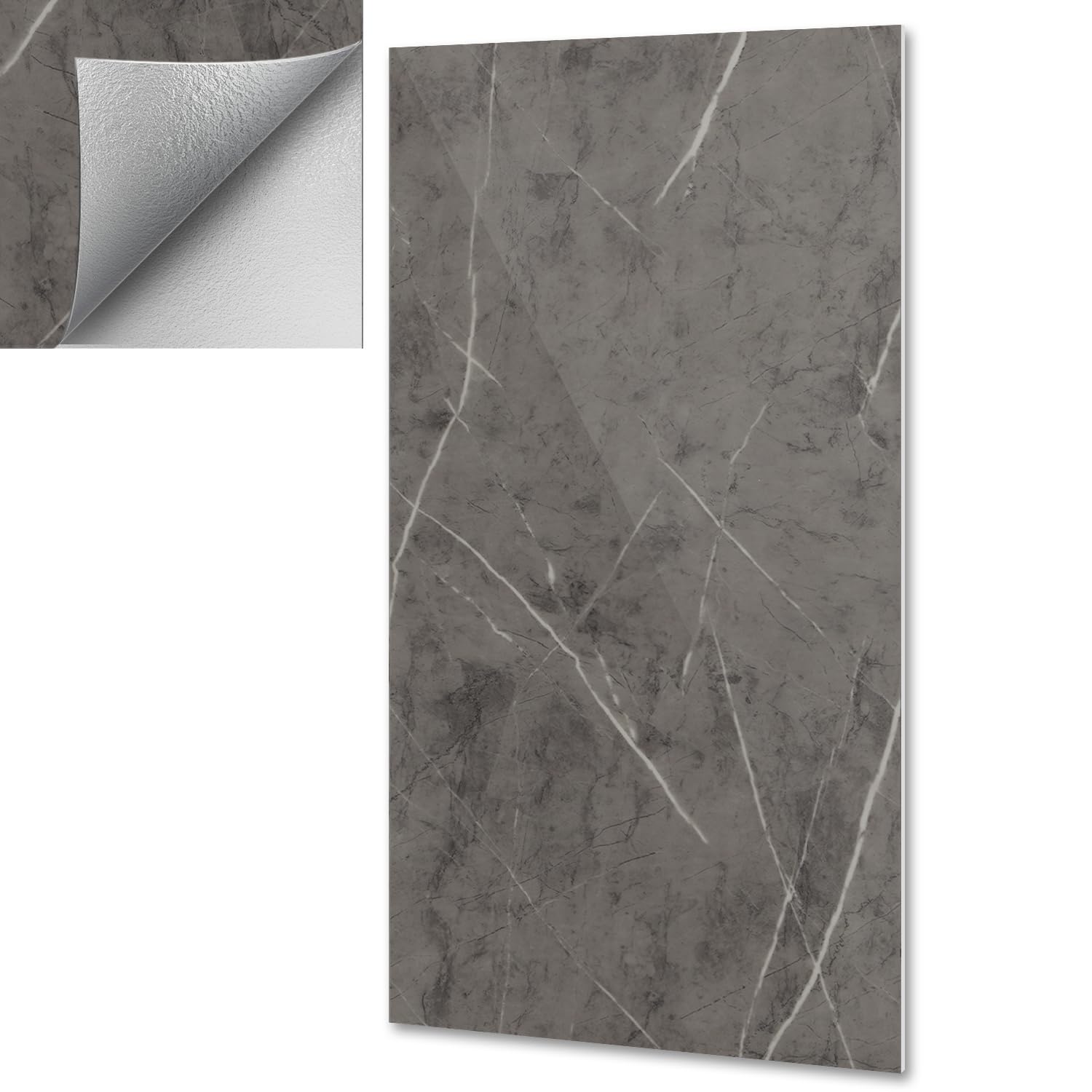 Lot de 10 panneaux muraux 3D aspect marbre - Gris flash - 30 x 60