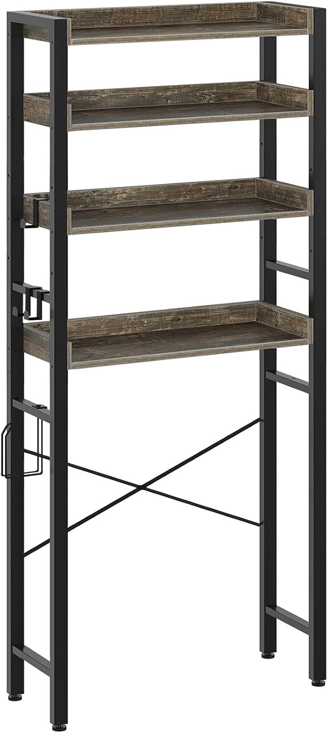 Rolanstar Over The Toilet Storage Rack, 4-Tier Bathroom Space Saver with Adjustable Shelves, Bathroom Organizer for Bathroom Washroom,Grey