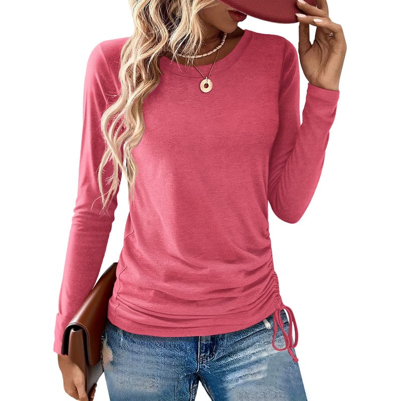 Womens Long Sleeve Shirts Crewneck Tops Loose Fit Stretch Casual Workout Basic Fall T-Shirts 2025